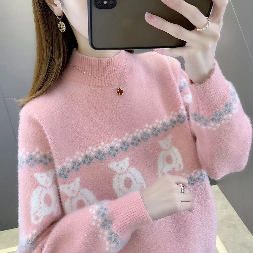 44加厚新款中大童秋冬加厚保暖韩版宽松针织毛衣女童圆领套头毛衣