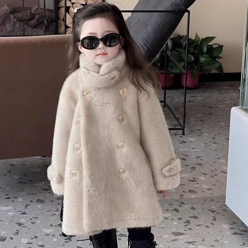 高端童装冬季保暖儿童皮草女童宝宝仿水貂毛时尚毛毛大衣中长款