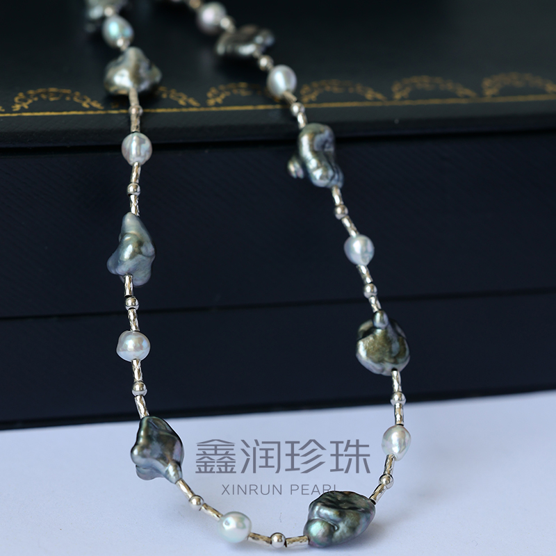 海水珍珠项链18K金大溪地野生keshi真多麻4-7mm巴洛克*多样性发一