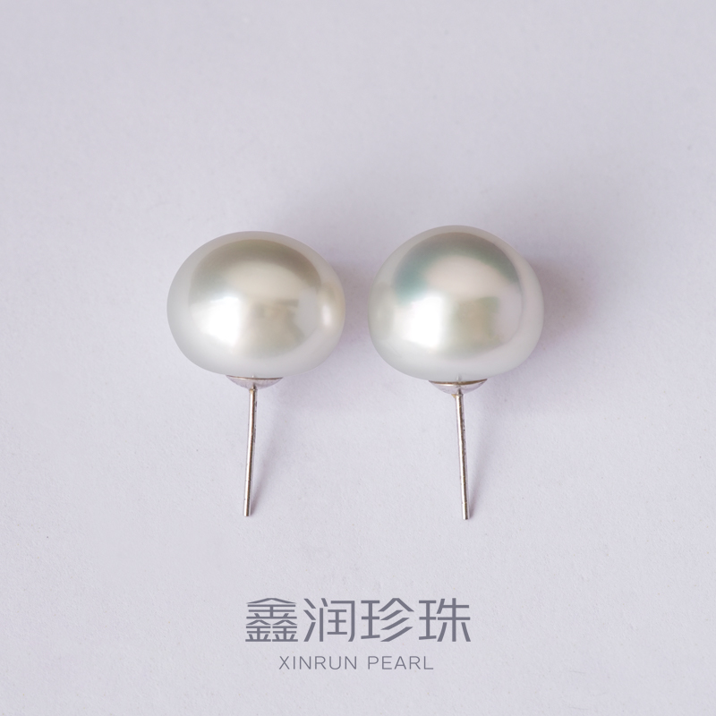 18K金南洋澳白海水珍珠耳钉9-12MM轻奢气质时尚百搭*多样性发一