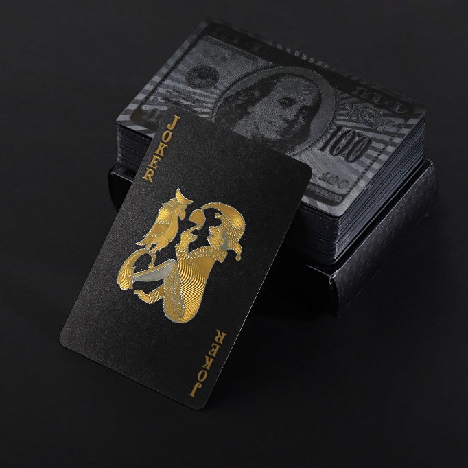黑色扑克牌PVC塑料防水防折金箔纸牌飞牌专用土豪金属黄金朴克