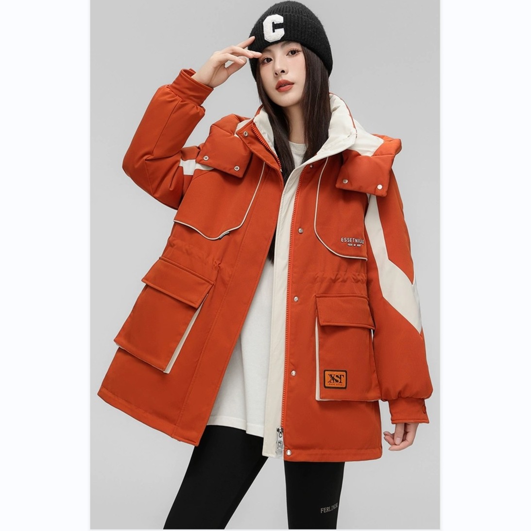 连帽收腰显瘦羽绒服冬季新款韩版时尚中长款羽绒外套派克服上衣