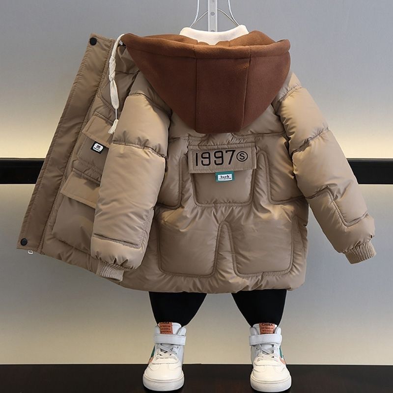 新品巴拉巴拉男童棉衣加绒加厚中长款宝宝儿童冬装棉服炸街外套男