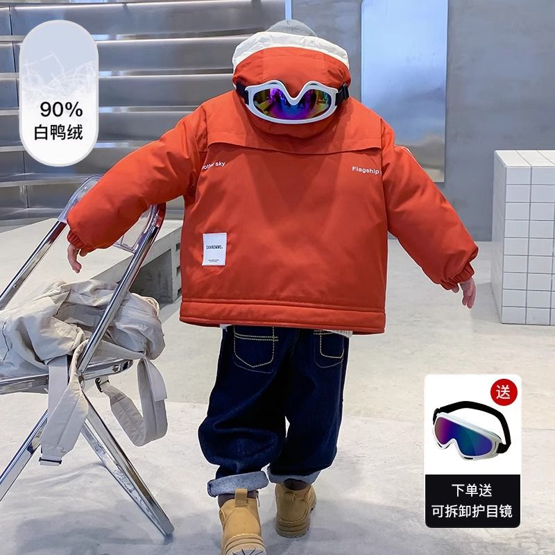 新品巴拉巴拉男童羽绒服连帽新款加厚冬装男孩冬季假两件白鸭绒三