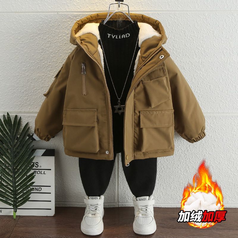 新品巴拉巴拉男童连帽棉服加绒冬装宝宝棉衣秋冬男宝外套休闲秋装