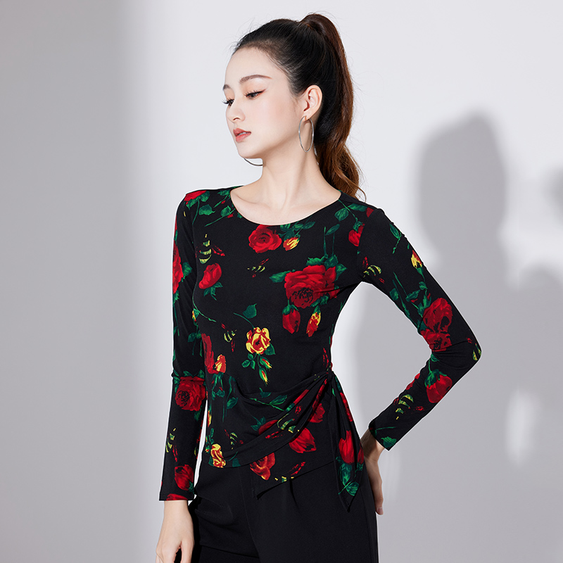 摩登交谊舞蹈上衣女士秋冬季长袖时尚新款显瘦广场吉特巴跳舞练习