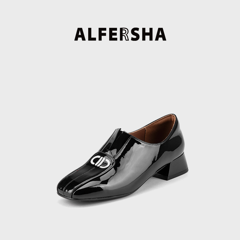 明星黄奕代言阿芙莎2619112新款通勤气质时尚一脚蹬方头粗跟单鞋B