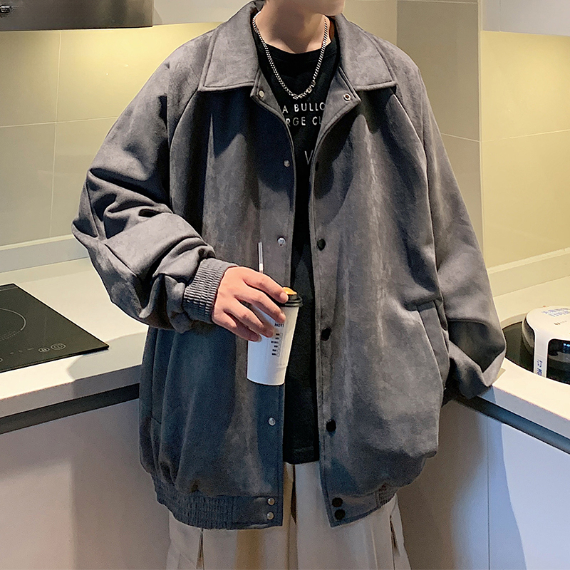 外套男青少年春秋潮牌宽松上衣2023新款男生棒球服麂皮绒夹克时尚