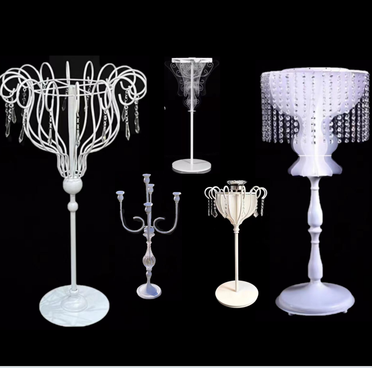 婚庆新款道具白色桌花花器婚礼堂烛台桌花架铁艺摆件水晶插花花器