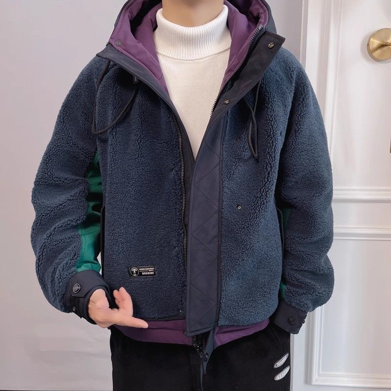 大码男棉服男士加绒加厚保暖休闲羊羔绒冬季连帽宽松潮流韩版情侣