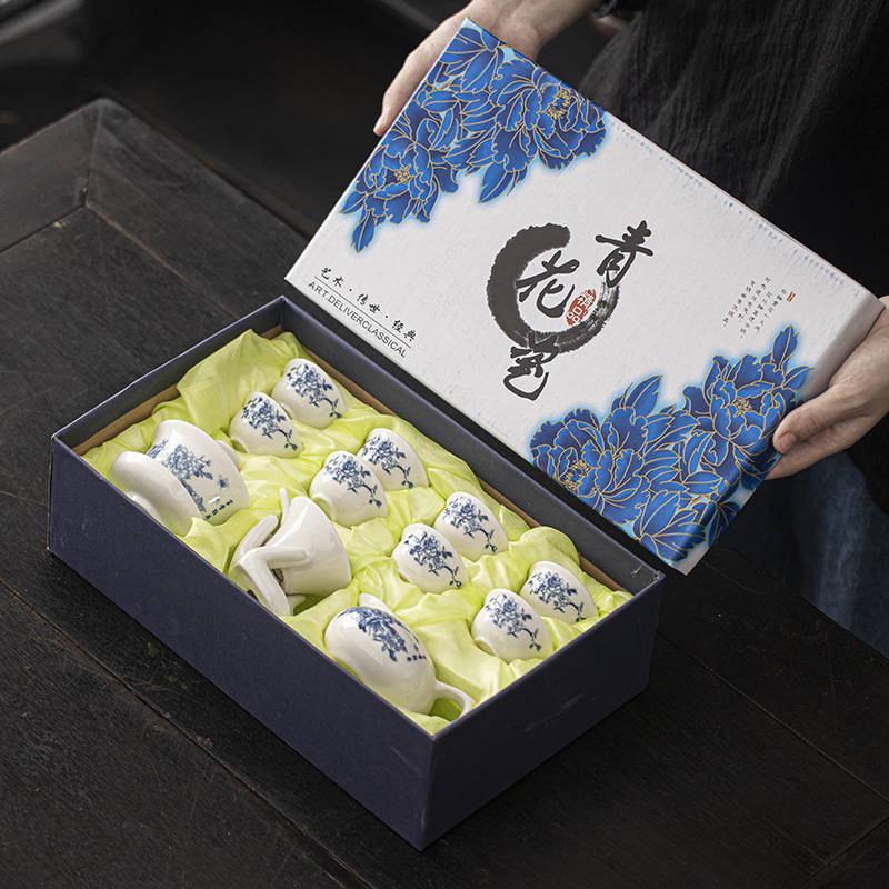 【甄选福袋】青花陶瓷盖碗功夫茶具礼盒套装送礼品白瓷茶杯家用整套
