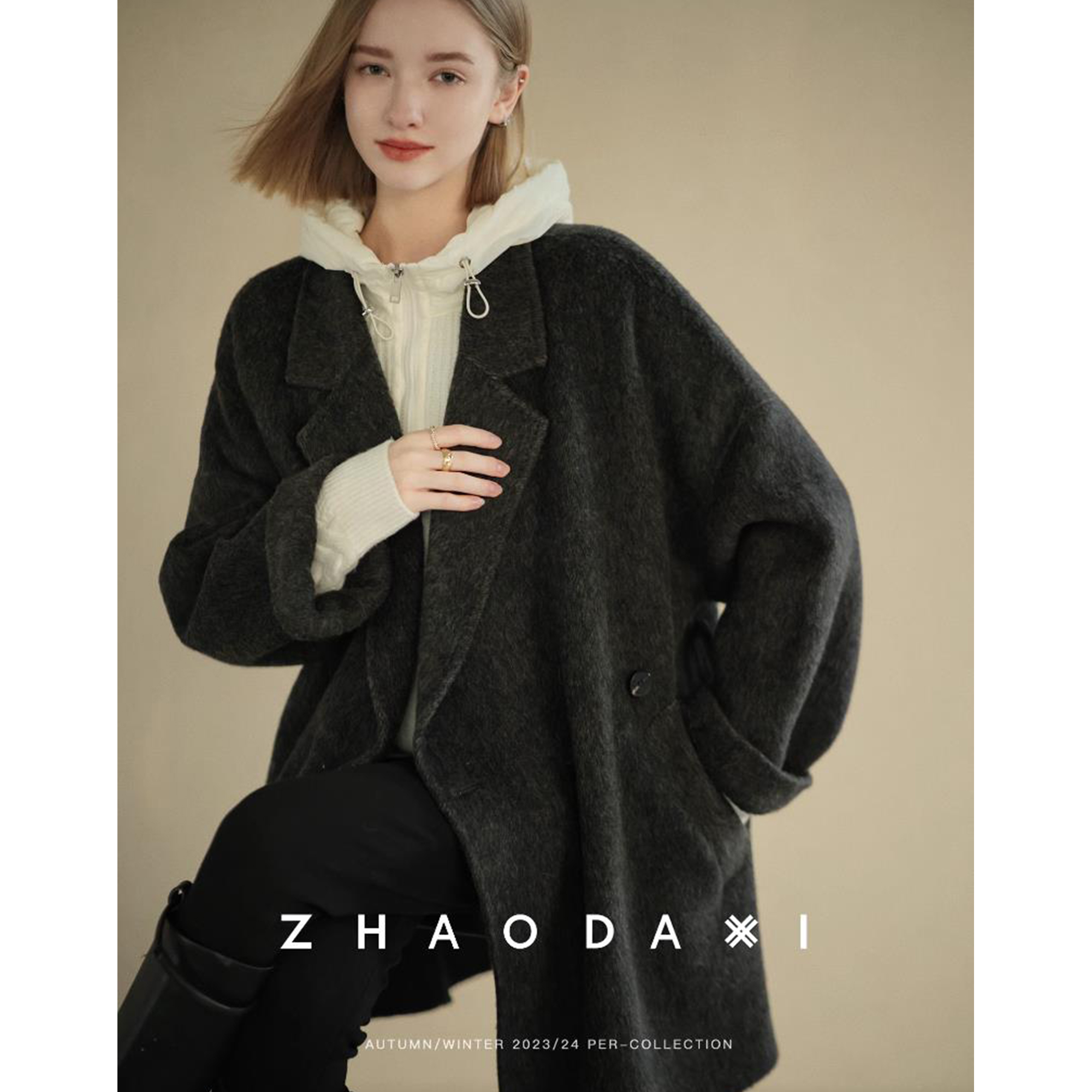 【赵大喜】现货！幂姐大衣｜骆驼绒+绵羊毛 西装翻驳领毛呢外套省心