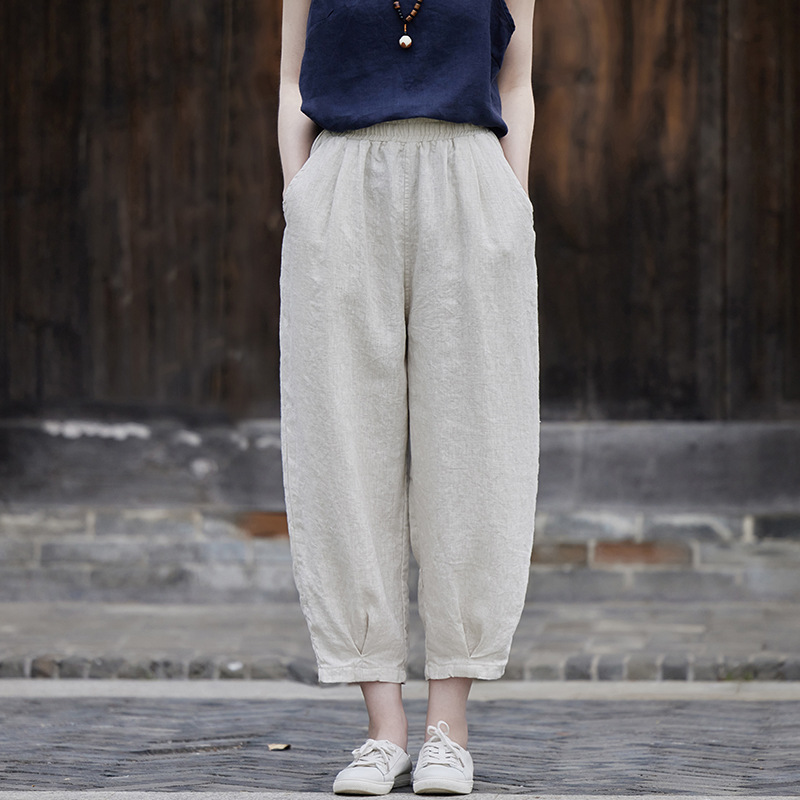 夏季棉麻直筒九分裤大码文艺宽松休闲裤百搭萝卜裤显瘦薄款萝卜裤