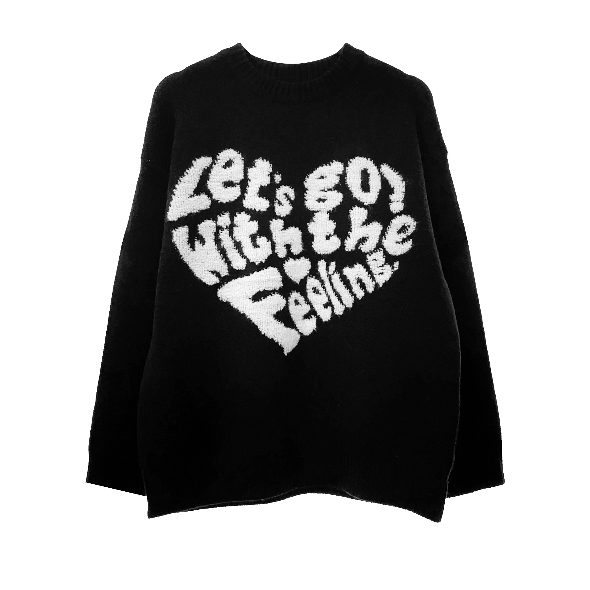 ins风秋冬款针织刺绣圆领长袖套头衫上衣情侣百搭印花潮牌供应链