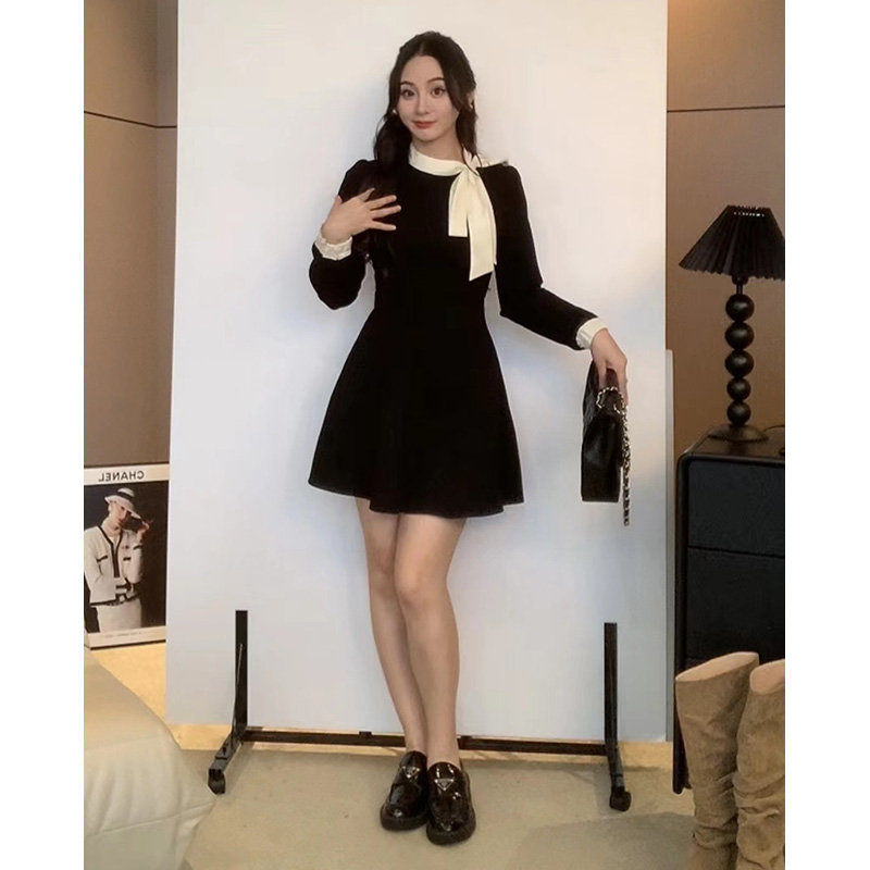 XINYI【人间风月】飘带拼接连衣裙女收腰显瘦X623Q05428/X623Q056