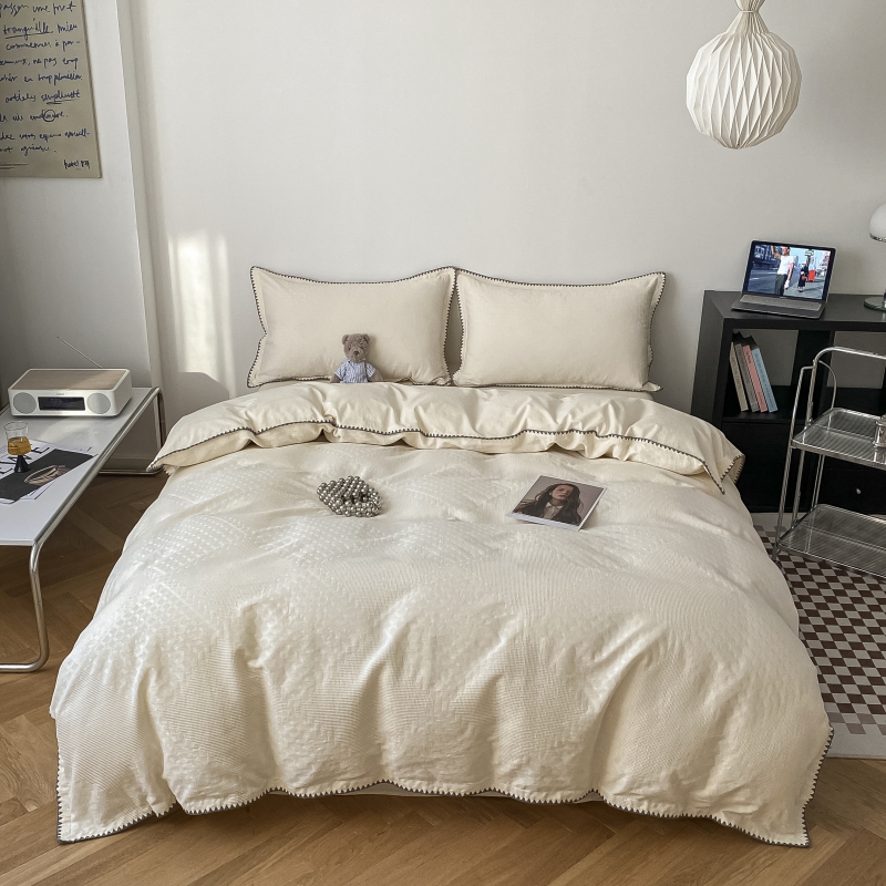 高档水洗棉华夫格磨毛纯色针织床上榻榻米四件套简约时尚舒适床品