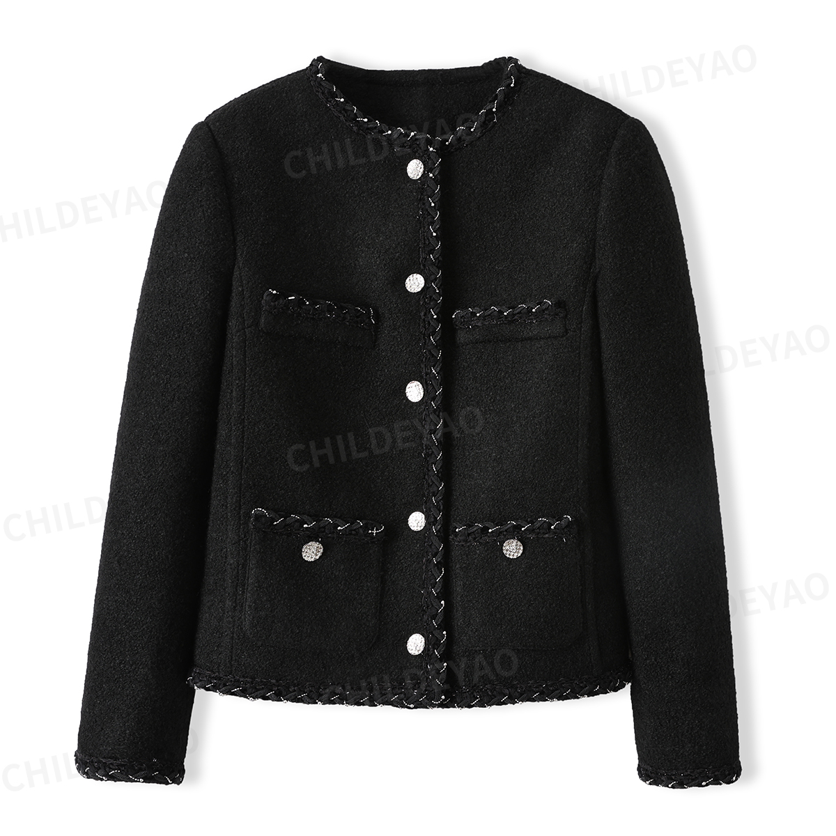 Childe Yao短款轻奢小香风优雅气质撞色线单排扣外套 W407014