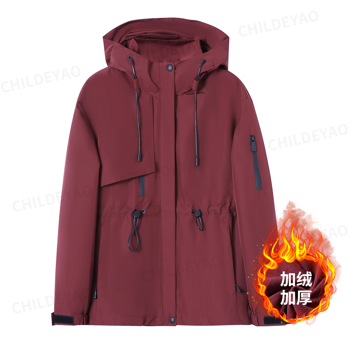 Childe Yao【乐享户外】加绒加厚连帽外套抽绳收腰显瘦冲锋衣A10152