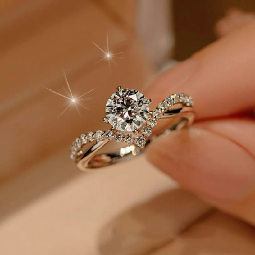 925银莫桑石银制品 【为爱加冕】皇冠时尚经典简约素结婚合成碳硅石