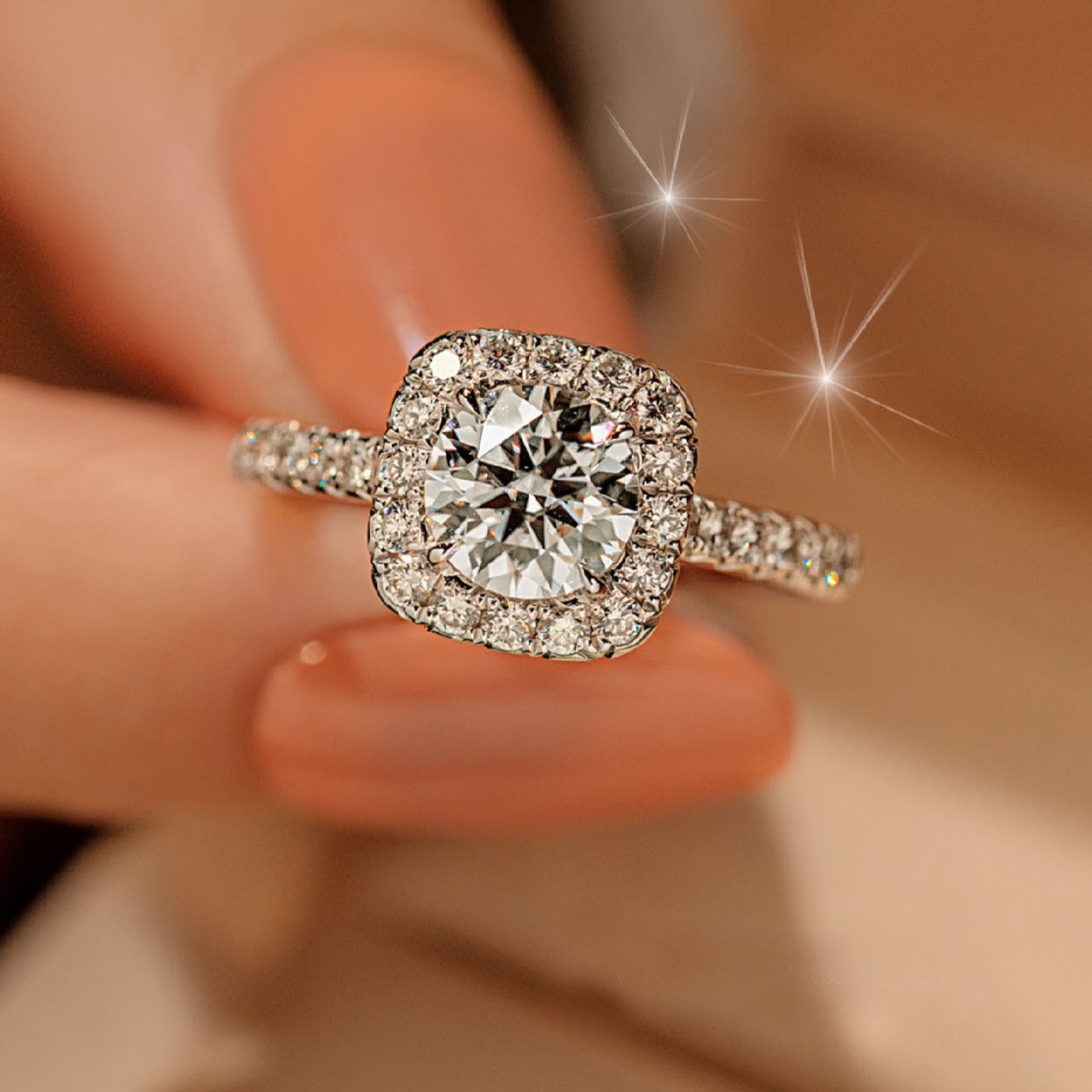 925银莫桑石银制品 【高拖方包】经典小方糖气质时尚结婚合成碳硅石