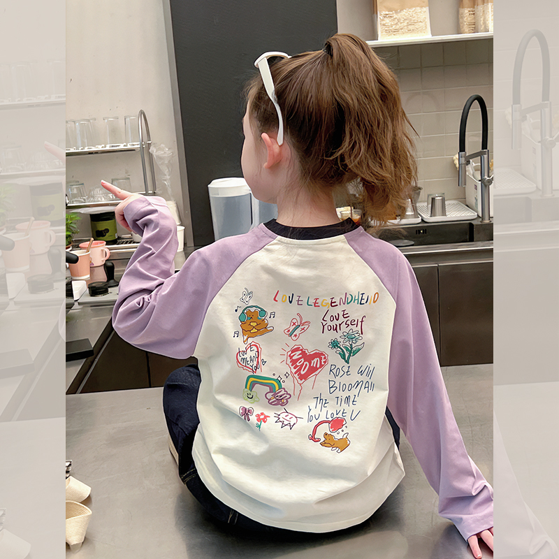 儿童打底衫春秋季韩范撞色小女孩长袖上衣儿童装T恤2025秋装新款