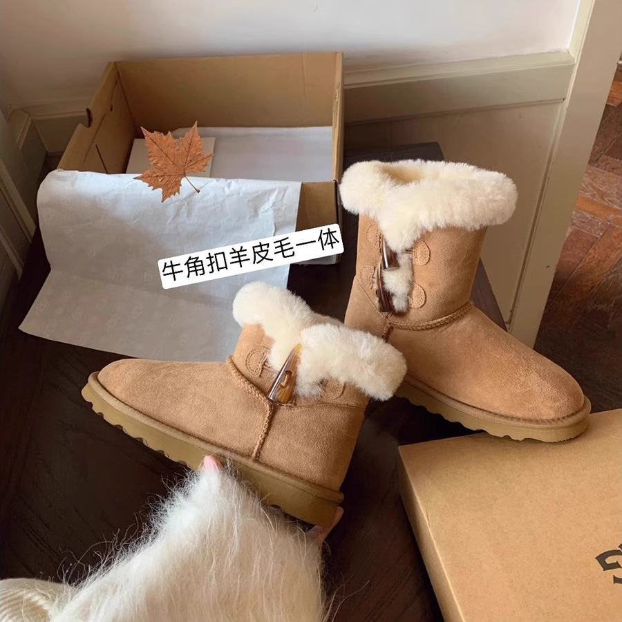 红蜻蜓牌雪地靴女冬2023新款皮毛一体短筒靴子女棉鞋防滑保暖加绒