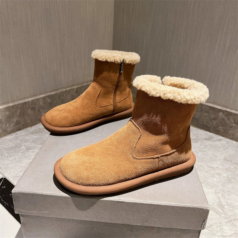红蜻蜓牌平底羊羔毛毛雪地靴子女靴冬季加绒保暖2023新款爆款短靴