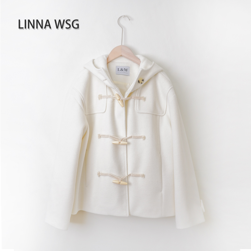 2023冬季新款大门杨*超越*羊*驼毛牛角扣连帽休闲外套