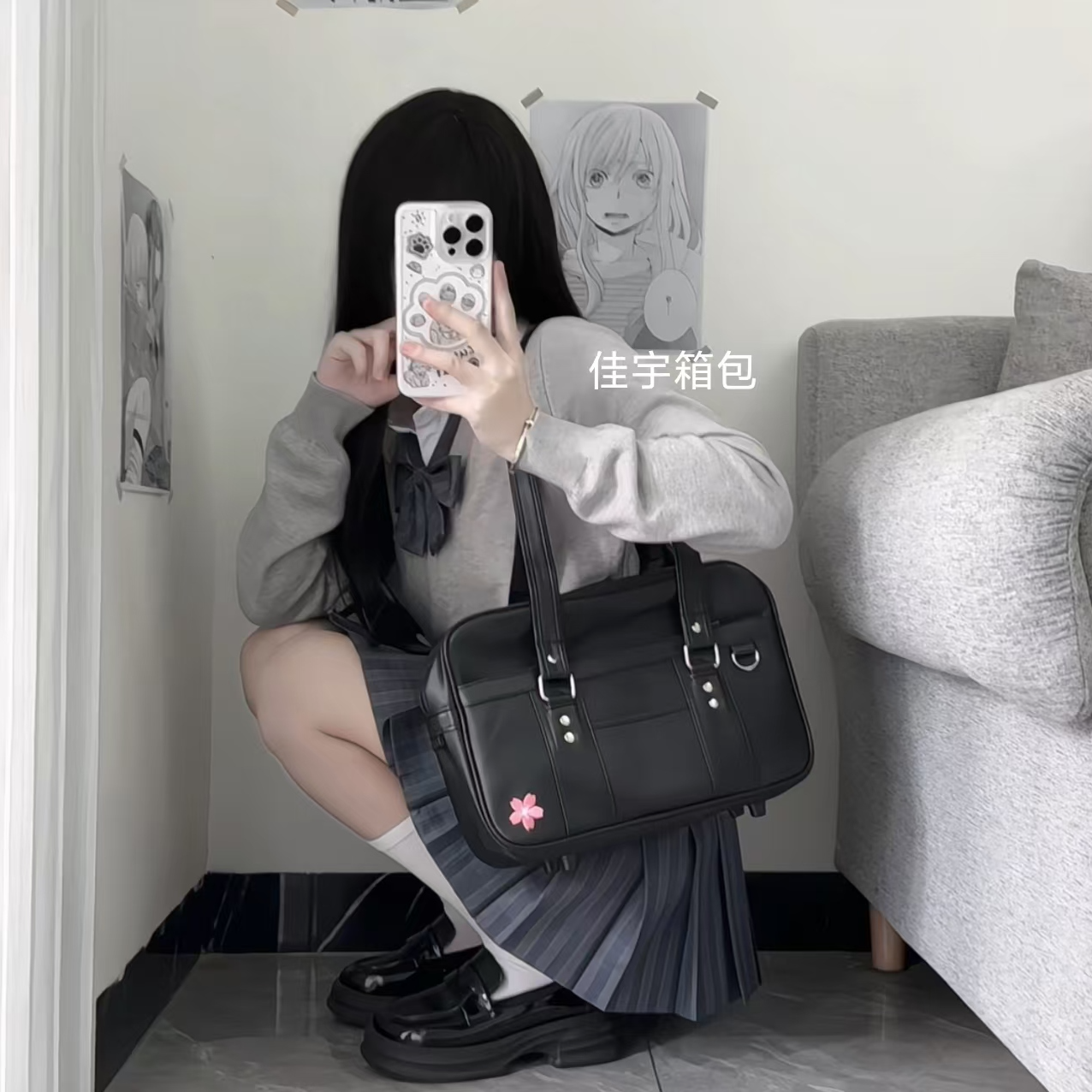佳宇箱包日系jk制服单肩斜挎刺绣二次元制服包手提单肩斜挎包女包