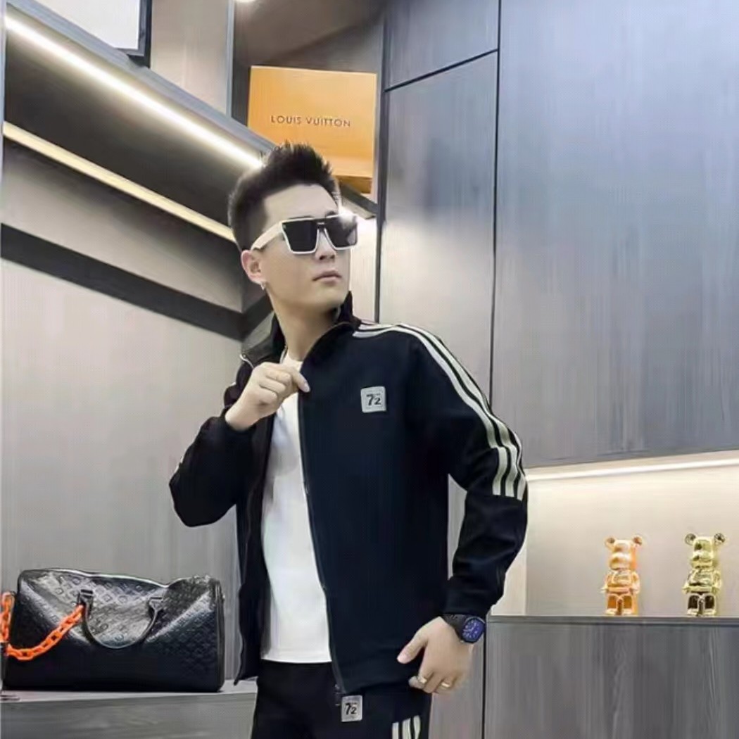春款时尚休闲简约刺绣拉链外穿外套男士黑色春季潮流加绒韩版情侣