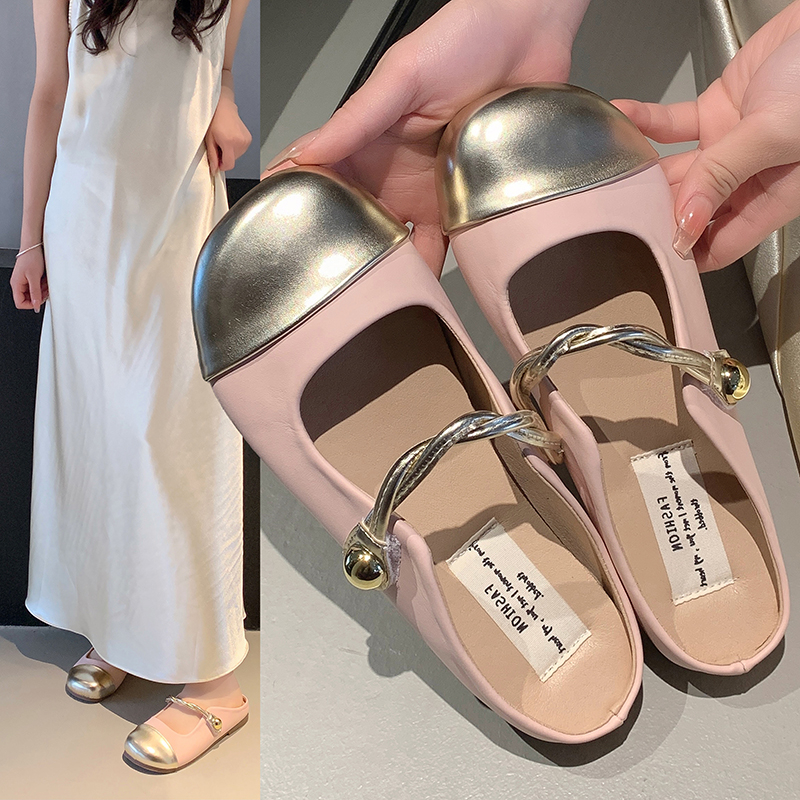 法式包头半拖鞋女2024春夏新款时尚高级感圆头软底仙女风晚晚凉拖