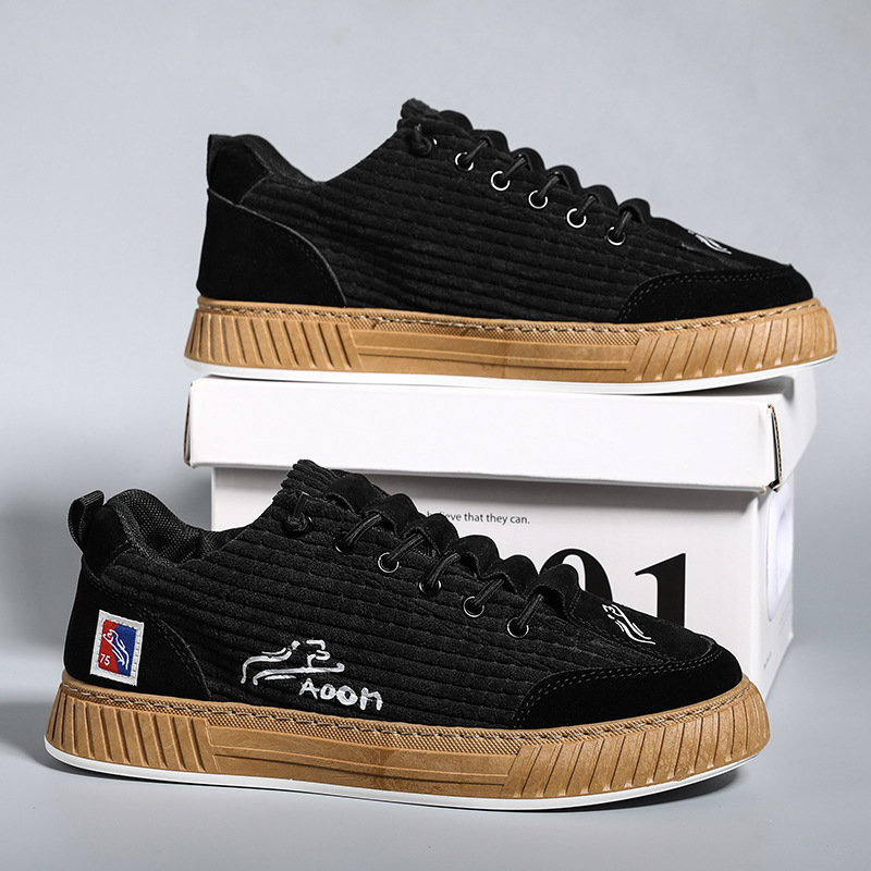 帆布男鞋冬季百搭灯芯绒休闲平板鞋一脚蹬老北京布鞋工作软底潮鞋