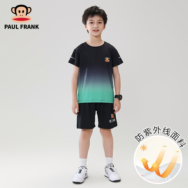 paul frank/大嘴猴防紫外线儿童短袖运动套装夏季薄款中大童T恤