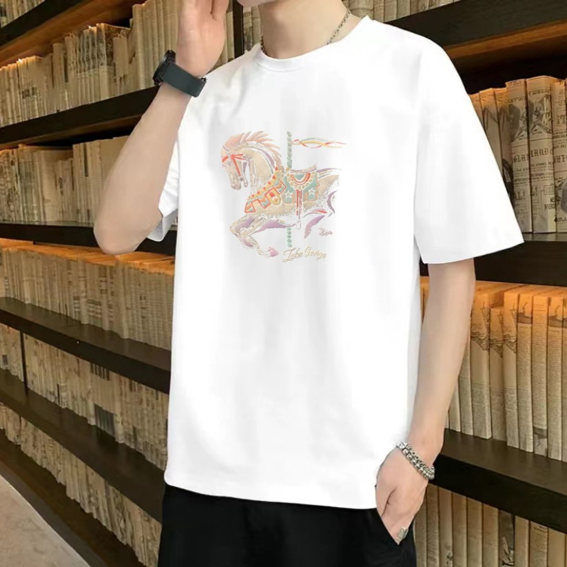 印花短袖 宽松版修身型男女同款百搭打底衫青春民族风潮圆领 水洗