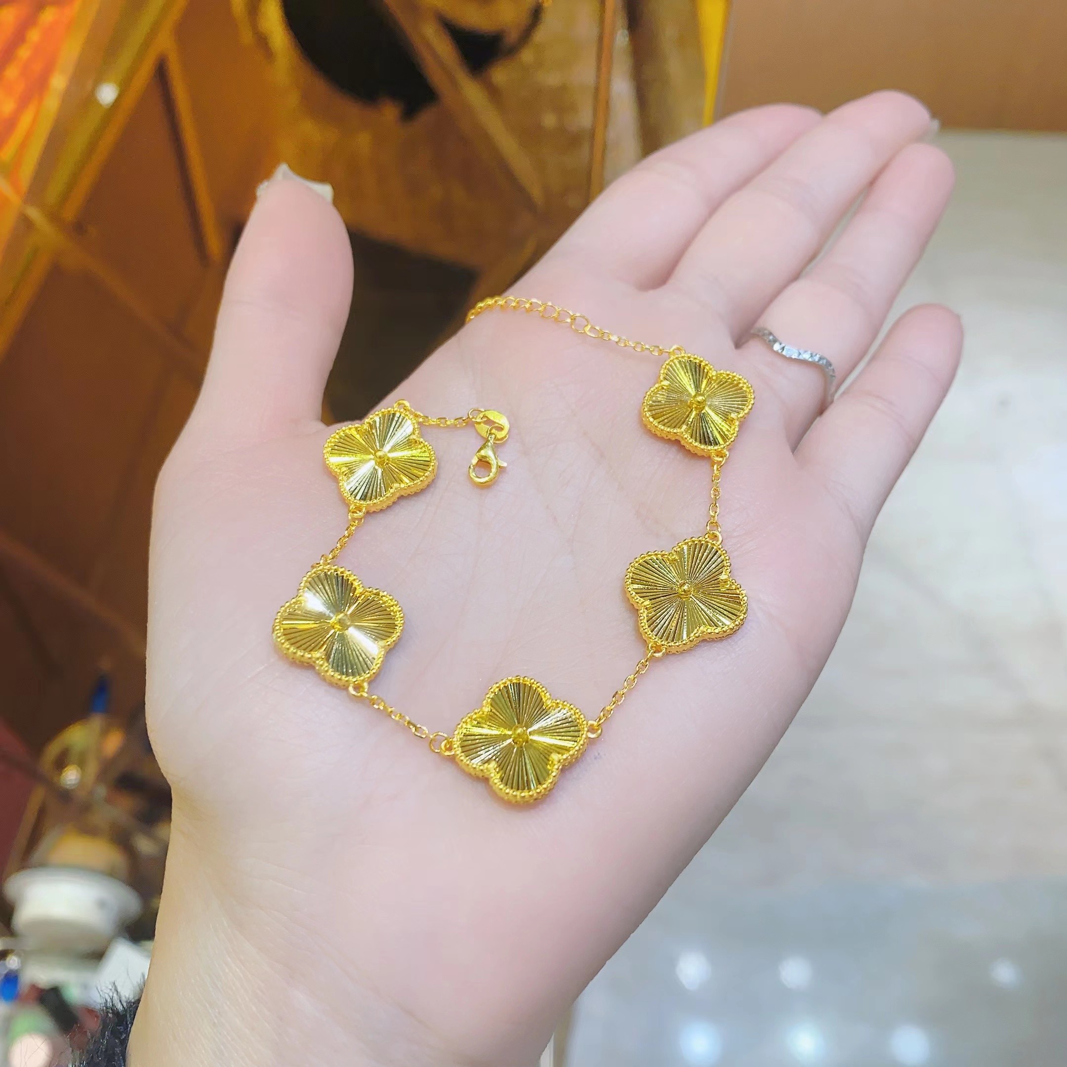 黄金四叶草手链足金999经典5花四叶草手链时尚精美黄金首饰直播间
