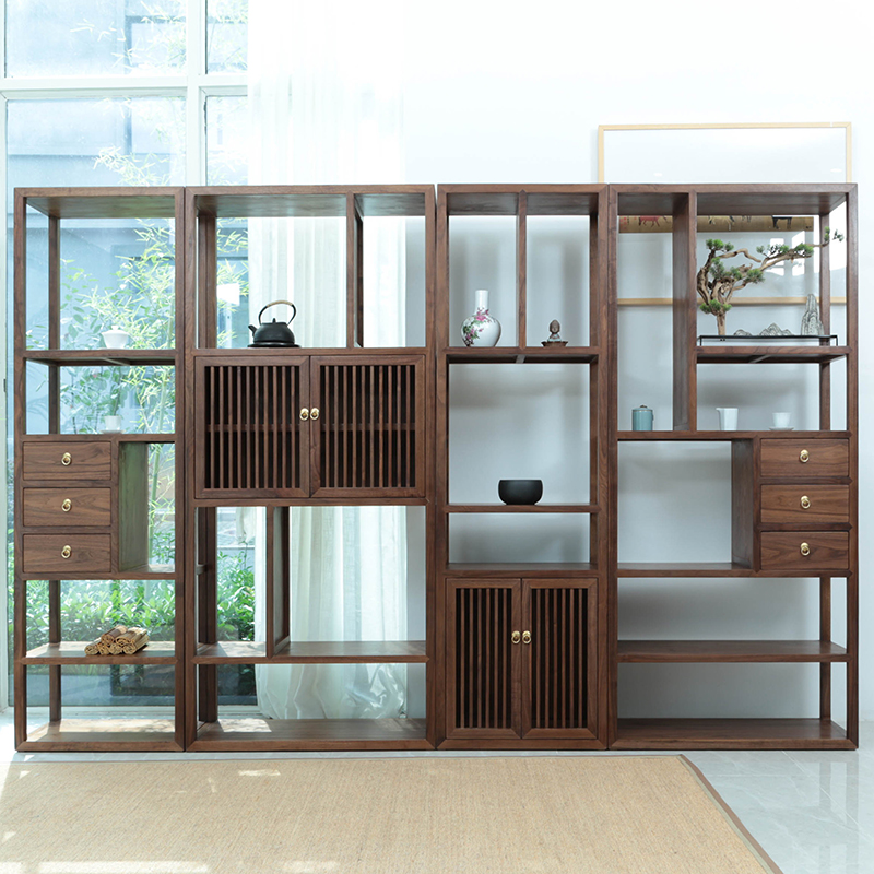 博古架实木中式古董架子摆件置物架隔断简约现代茶架子落地多宝阁
