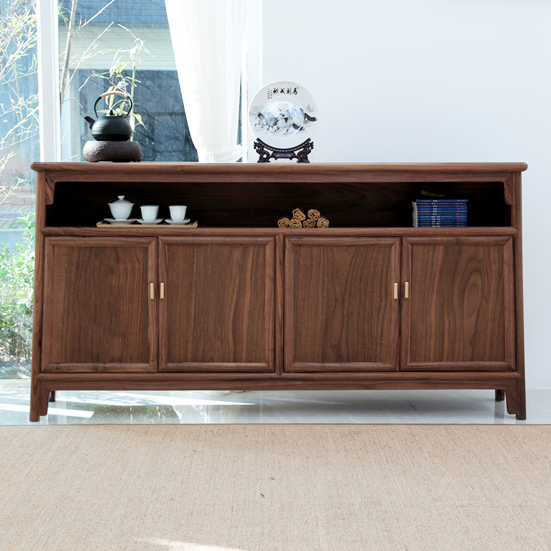 新中式餐边柜实木边柜黑胡桃木现代简约家具禅意茶室收纳储物柜