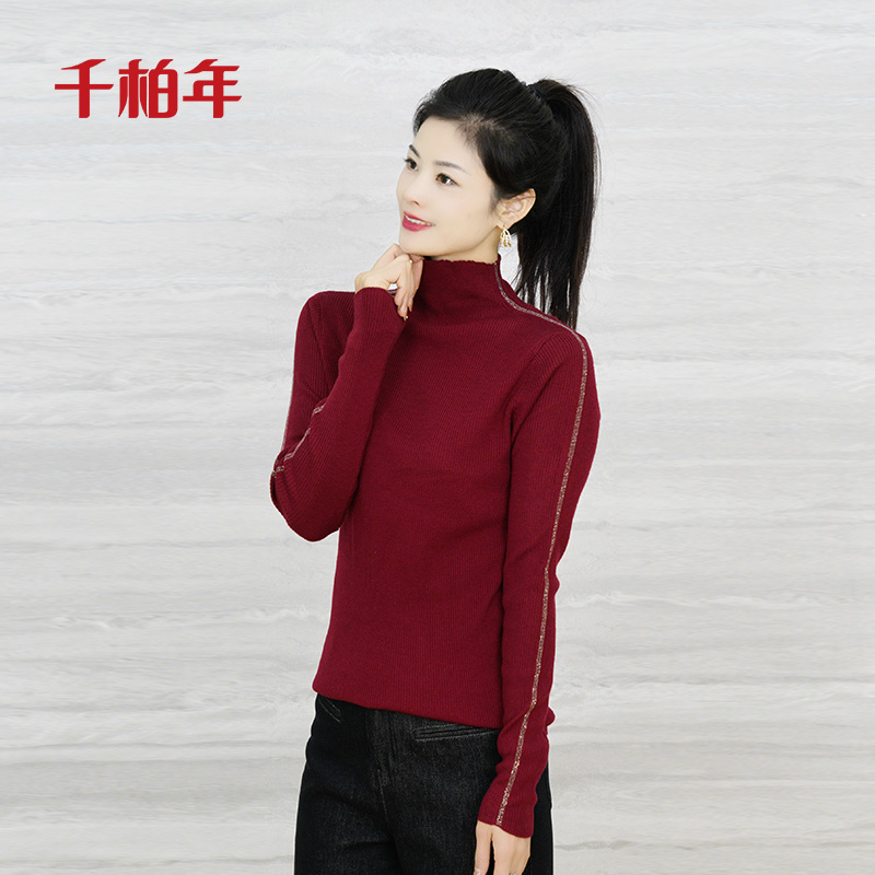 千柏年【闪亮人生】舒适羊毛细腻亲肤坑条显瘦半高领羊毛衫-C1540