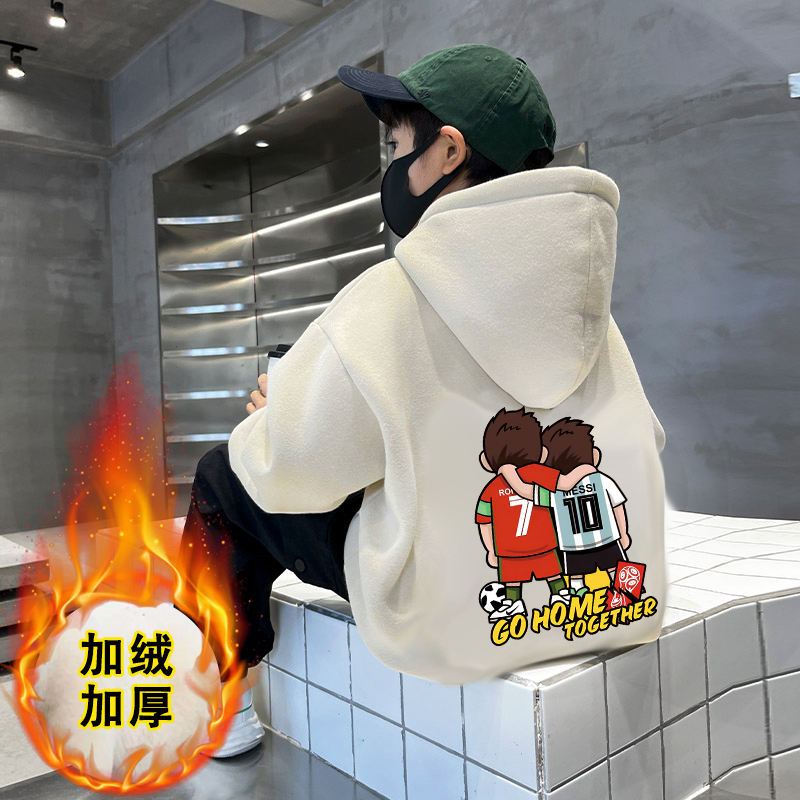 卡通印花男童秋冬加绒加厚卫衣2023新款春秋洋气休闲上衣酷酷男装