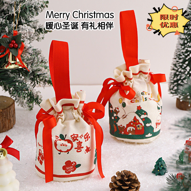 新款圣诞节苹果袋平安夜苹果礼物包装儿童小礼品手提糖果帆布袋