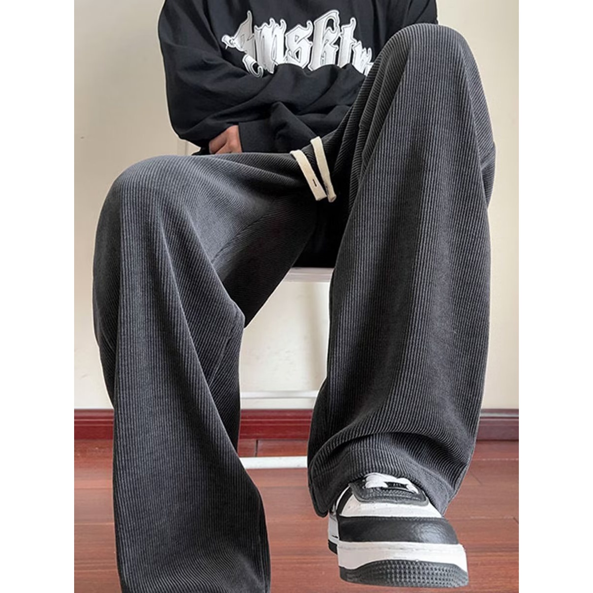 男春秋美式灯芯绒裤子重磅垂感宽松直筒卫裤潮牌百搭阔腿休闲长裤