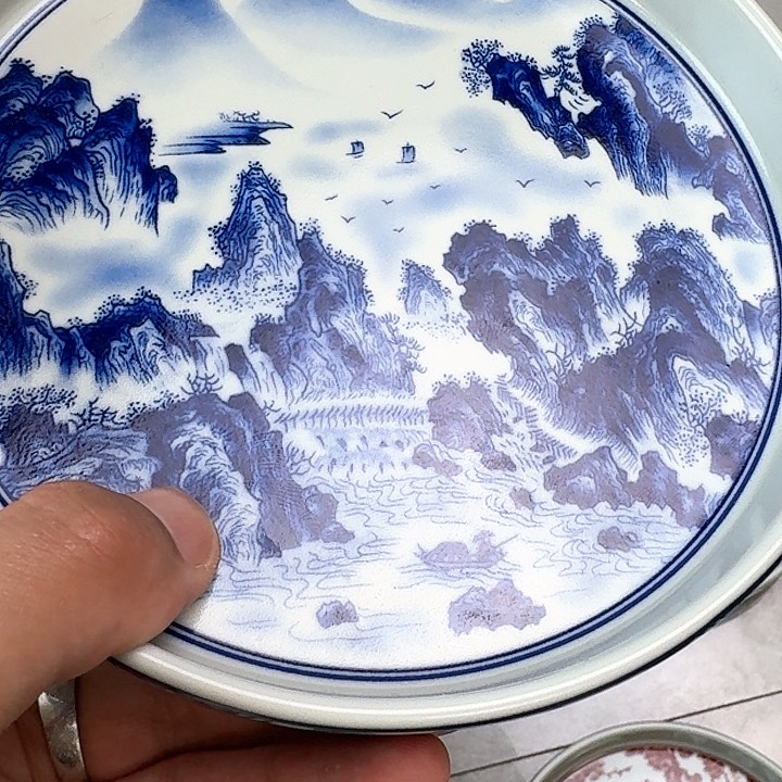 杯青花山水大壶承