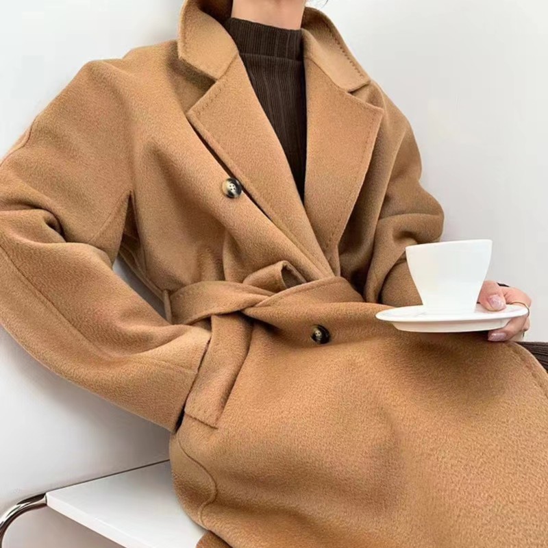 2022秋冬季中长款宽松高端欧美澳洲羊毛大衣双面外套手工韩版