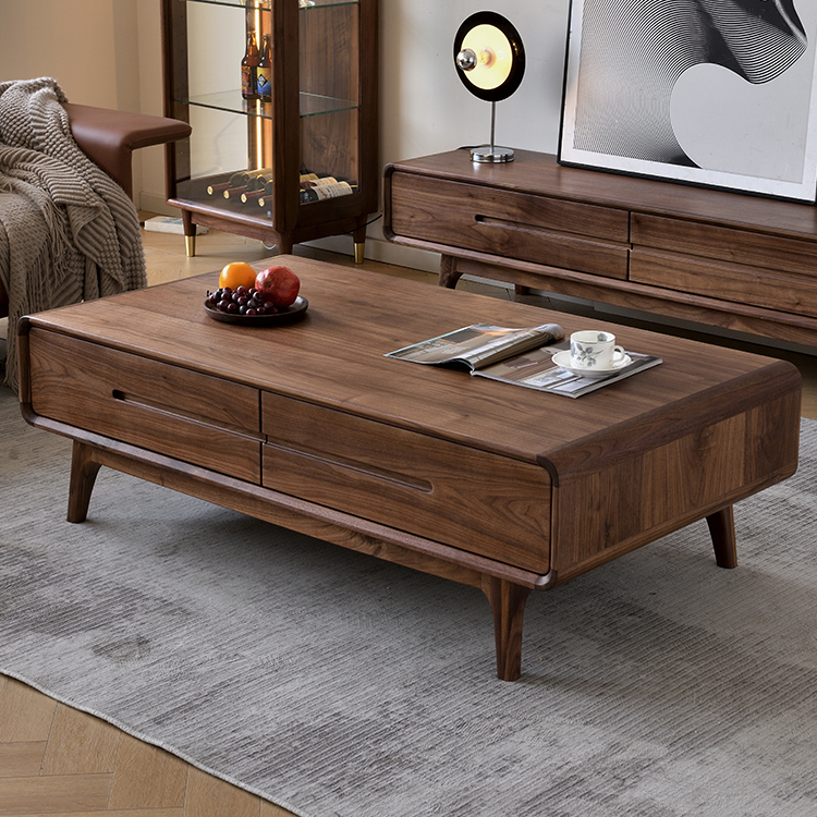 北美黑胡桃木轻奢实木茶几电视柜北欧家用原木现代简约茶几咖啡桌