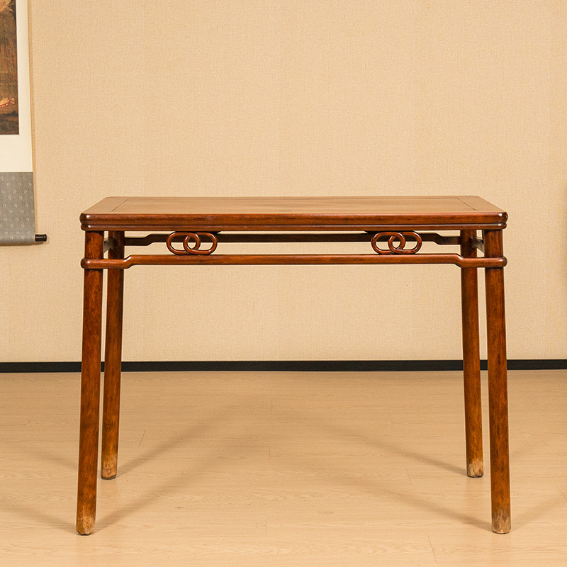 清 黄花梨圆包圆双圈卡子花条桌古董收藏