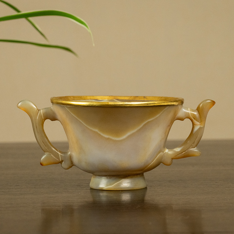 清 玛瑙双耳杯古董收藏