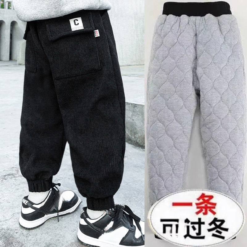 男童长裤儿童加绒裤子2023秋冬装新款中小童棉裤一体绒加厚休闲裤