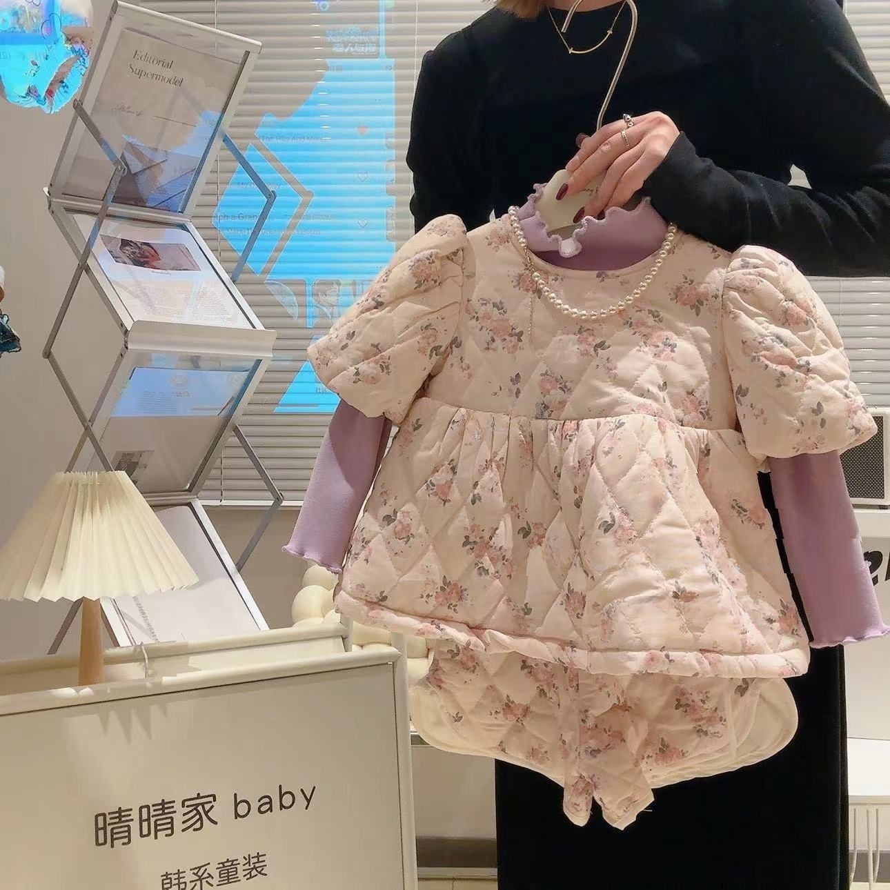 儿童套装秋冬新款女童森系碎花套装女宝甜美夹棉上衣两件套韩版