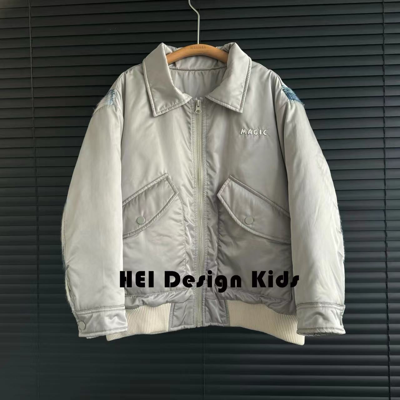 设计师款百搭工装绣花棉服外套秋冬新款中大童亲子装 8016