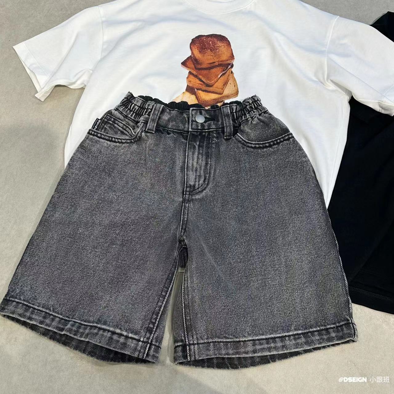 【设计师品牌】韩版时尚中大童亲子纯色水洗炒砂百搭牛仔中裤 031